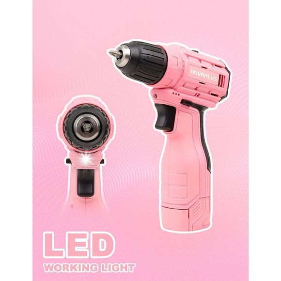 Cordless Drill Set, Brushless Power Drill Kit Variable Speed in Pink - Picture 2 of 7